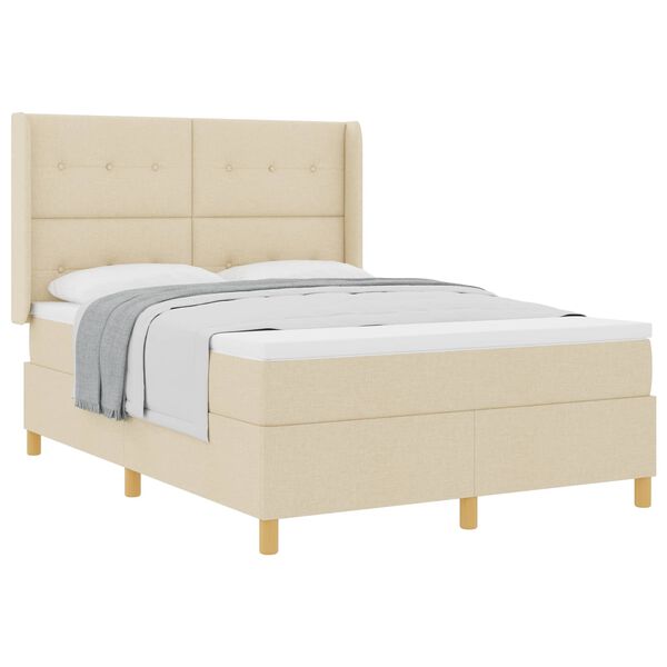 vidaXL Pat cu arcuri cu saltea cu headboard Crem 140 x 190 cm țesătură
