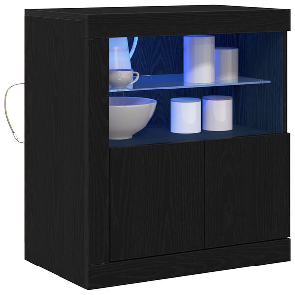 vidaXL Bufet LED Negru 60,5 x 37 x 67 cm Lemn compozit