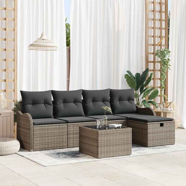 vidaXL Set de canapele pentru grădină cu pernă 6 pcs Gri Rattan poli