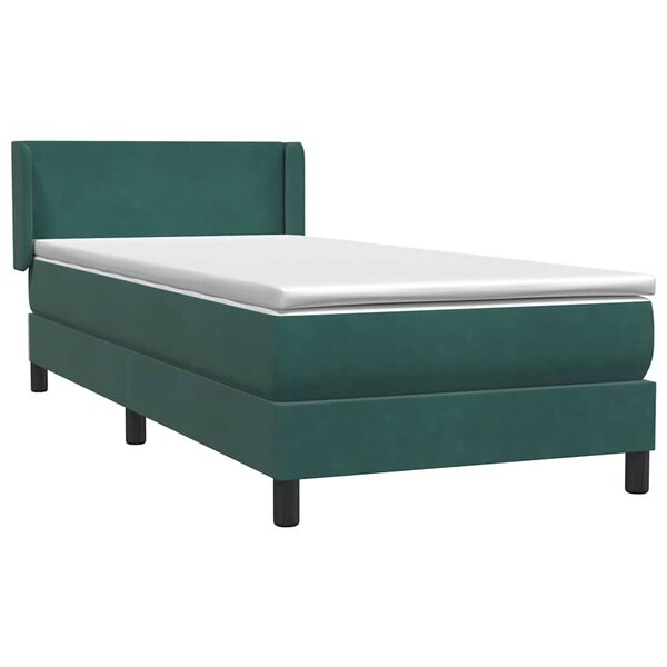 vidaXL Pat box spring cu saltea, verde &icirc;nchis, 80x210 cm, catifea