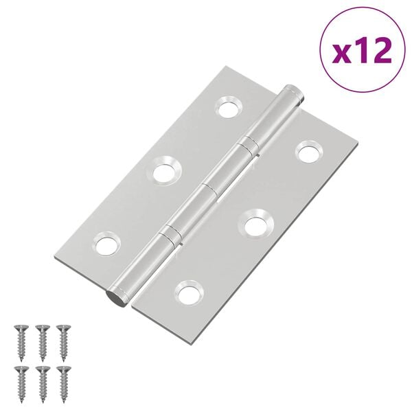 vidaXL Hinge Simplu 12 pcs Argintiu 58 x 35 x 1 mm Oțel