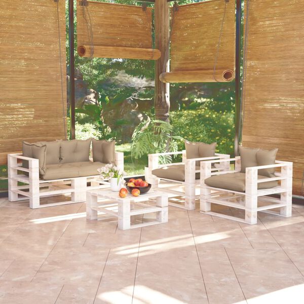 vidaXL Set mobilier de grădină paleți, 5 piese, cu perne, lemn de pin