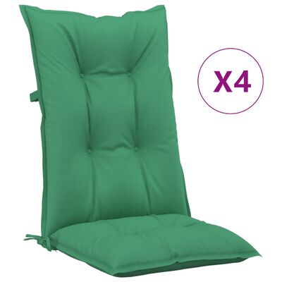 vidaXL Perne scaun cu spătar înalt, 4 buc., verde, 120x50x7 cm, textil