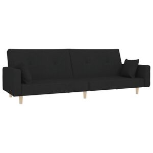 vidaXL Canapea extensibilă cu 2 locuri, 2 perne, negru, textil