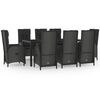 vidaXL Set mobilier de grădină cu perne, 9 piese, negru, poliratan