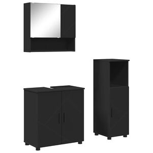vidaXL Set de mobilier pentru baie 3 pcs Negru Lemn compozit & Metal