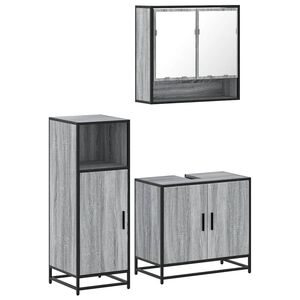 vidaXL Set mobilier de baie, 3 piese, gri sonoma, lemn prelucrat