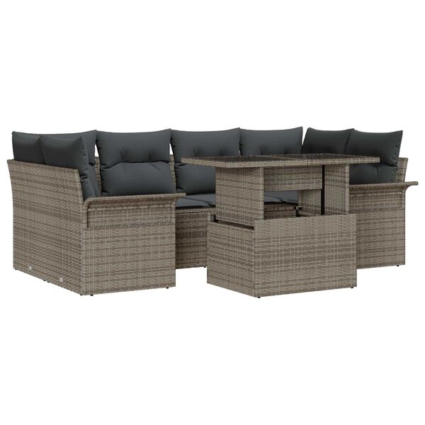 vidaXL Set de canapele pentru grădină cu pernă 7 pcs Gri Poli Rattan