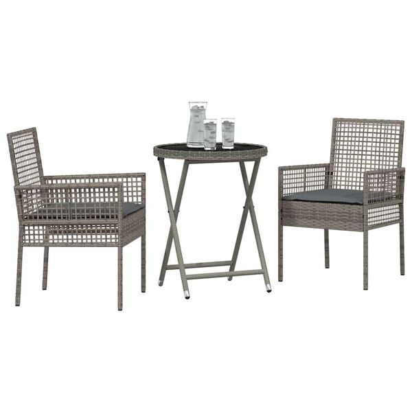 vidaXL Set Bistro de Grădină 3 pcs Gri poliratan