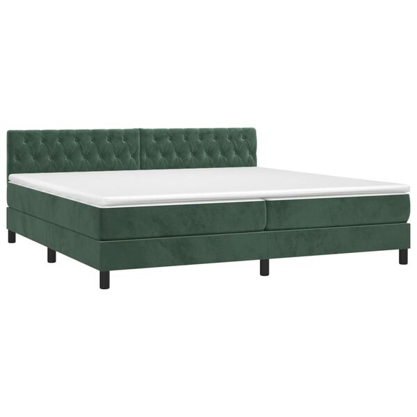 vidaXL Pat box spring cu saltea, verde &icirc;nchis, 200x200 cm, catifea