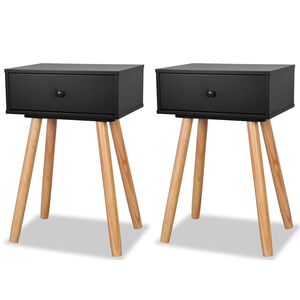 vidaXL Noptiere din lemn masiv de pin 2 buc, 40 x 30 x 61 cm, negru