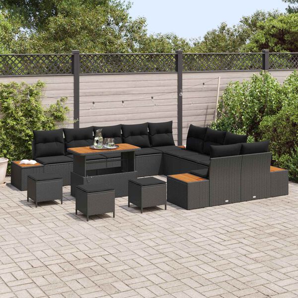 vidaXL Set de canapele pentru grădină 14 pcs Negru poliratan