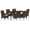 vidaXL Set de masă pentru grădină cu pernă 7 pcs Maro poliratan
