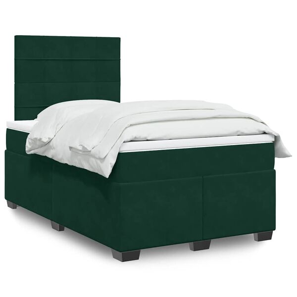vidaXL Pat box spring cu saltea, verde &icirc;nchis, 120x190 cm, catifea