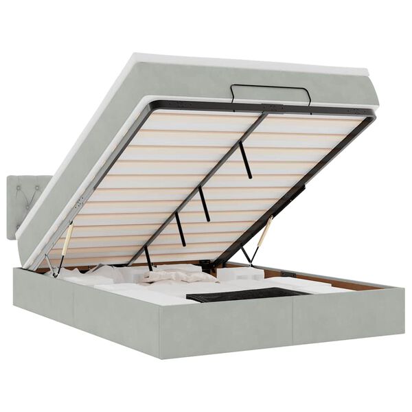 vidaXL Cadru de pat otoman cu saltea Gri deschis 140x190cm catifea