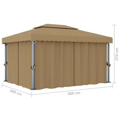 vidaXL Pavilion cu perdea, gri taupe, 4x3 m, aluminiu