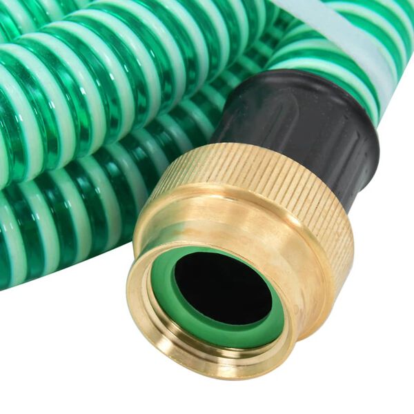 vidaXL Furtun de aspirație cu racorduri din alamă, verde 1,1" 15 m PVC