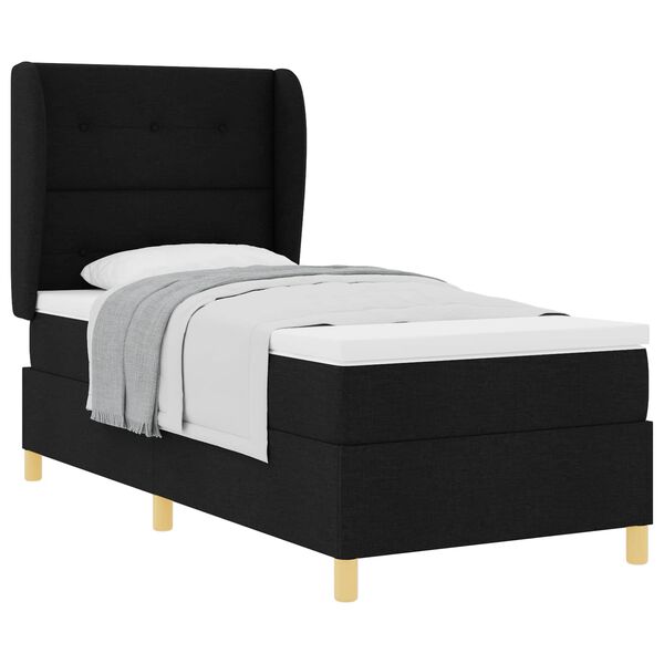 vidaXL Pat cu arcuri cu saltea cu headboard Negru 200 x 80 cm țesătură