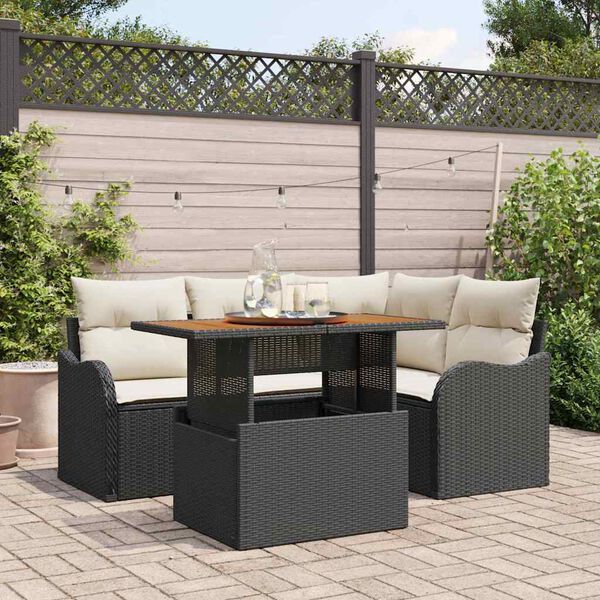 vidaXL Set de canapele pentru grădină 5 pcs Negru Rattan poli