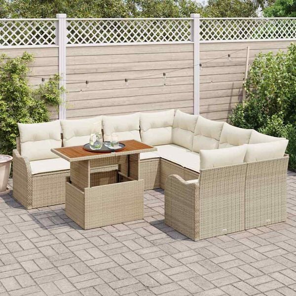 vidaXL Set de canapele pentru grădină 9 pcs Bej Rattan poli