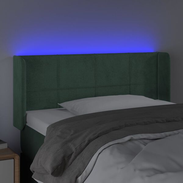 vidaXL Tăblie de pat cu LED, verde &icirc;nchis, 103x16x78/88 cm, catifea