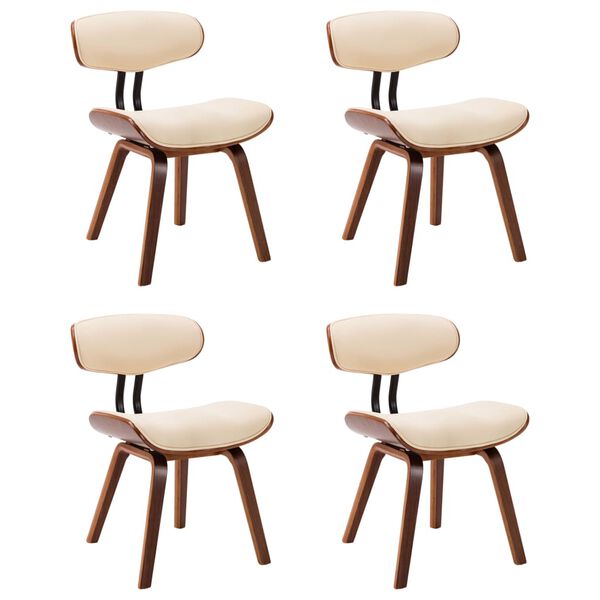 vidaXL Scaune de bucătărie, 4 buc, crem, lemn curbat & piele ecologică