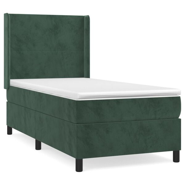 vidaXL Pat box spring cu saltea, verde închis, 90x200 cm, catifea