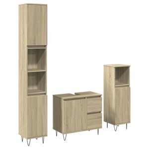 vidaXL Set mobilier de baie, 3 piese, stejar sonoma, lemn prelucrat