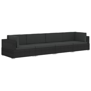 vidaXL Set mobilier de grădină cu perne, 4 piese, negru, poliratan
