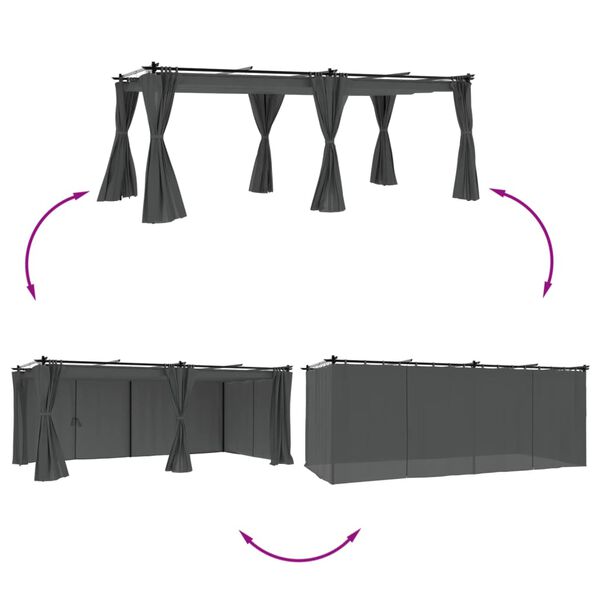 vidaXL Pavilion cu draperii, antracit, 6x3 m, oțel