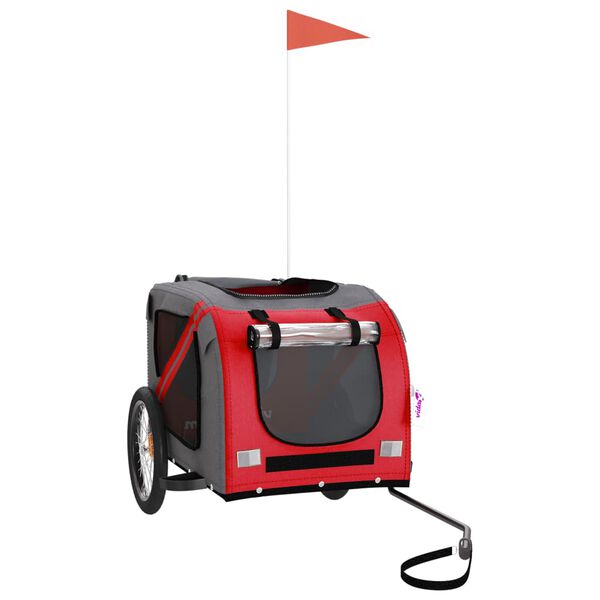 vidaXL Remorcă bicicletă animale companie, roșu/gri textil oxford/fier