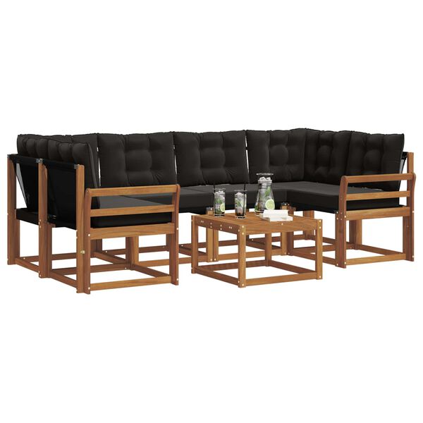 vidaXL Set de canapele de exterior cu pernă 7 pcs Natural și Negru