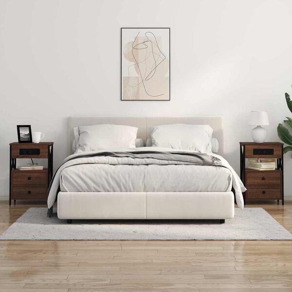 vidaXL Dulap de noapte cu sertar 2 pcs Stejar &icirc;nchis 40 x 31 x 60 cm