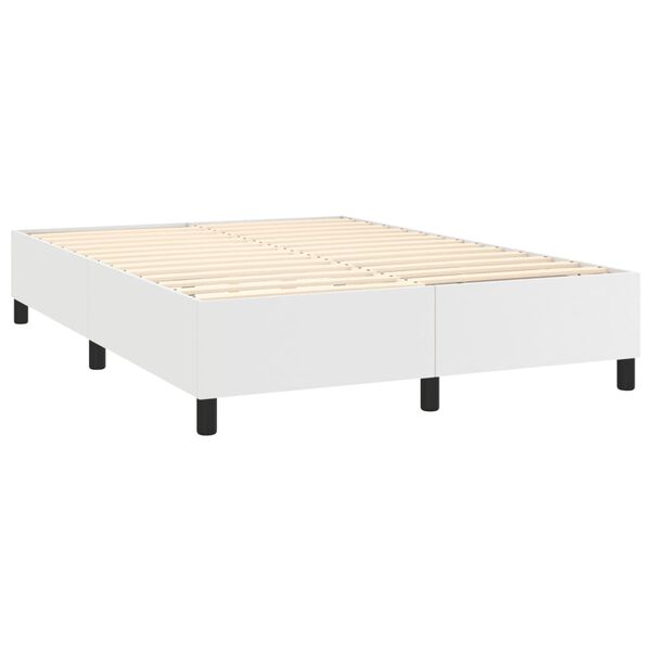 vidaXL Pat box spring cu saltea, alb, 140x200 cm, piele ecologică