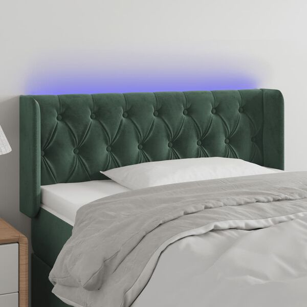 vidaXL Tăblie de pat cu LED, verde &icirc;nchis, 103x16x78/88 cm, catifea