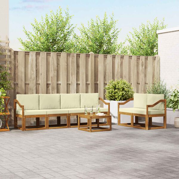 vidaXL Set de canapele de exterior cu pernă 7 pcs Natural și Crem