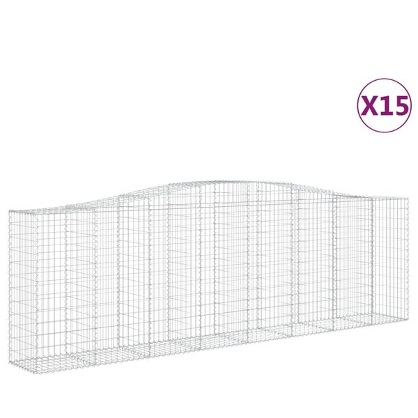 vidaXL Coșuri gabion arcuite 15 buc, 400x50x120/140cm, fier galvanizat