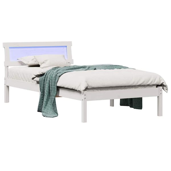 vidaXL Cadru de pat cu headboard Alb 75 x 190 cm Lemn de pin masiv