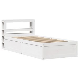 vidaXL Cadru de pat cu tăblie, alb, 90x190 cm, lemn masiv pin
