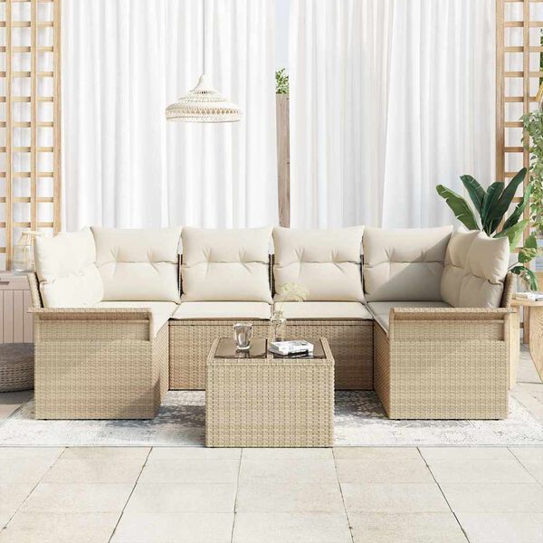 vidaXL Set de canapele pentru grădină 7 pcs Bej Rattan poli