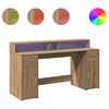 vidaXL Birou cu lumini LED stejar artizanal 160x55x91cm lemn prelucrat