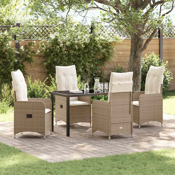 vidaXL Set de masă pentru grădină cu pernă 5 pcs Bej Rattan poli