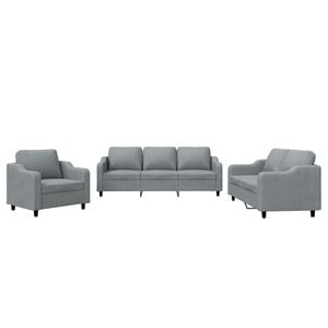 vidaXL Set de canapele cu perne, 3 piese, gri deschis, textil