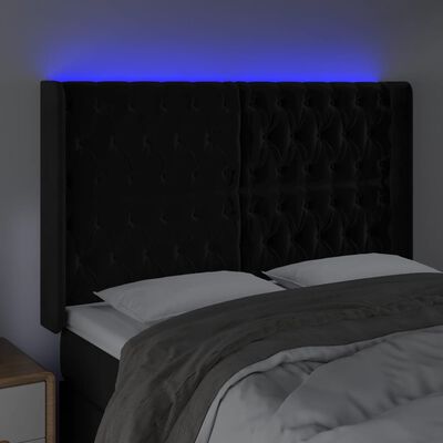 vidaXL Tăblie de pat cu LED, negru, 163x16x118/128 cm, catifea