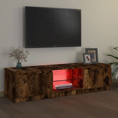 vidaXL Comodă TV cu lumini LED, stejar fumuriu, 140x40x35,5 cm