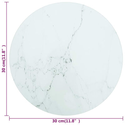 vidaXL Blat masă, alb, Ø30x0,8 cm, sticlă securizată, design marmură