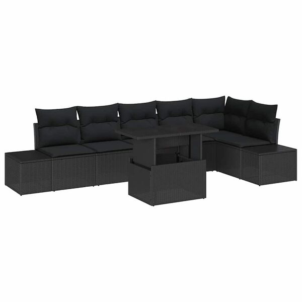 vidaXL Set de canapele pentru grădină 7 pcs Negru Rattan poli