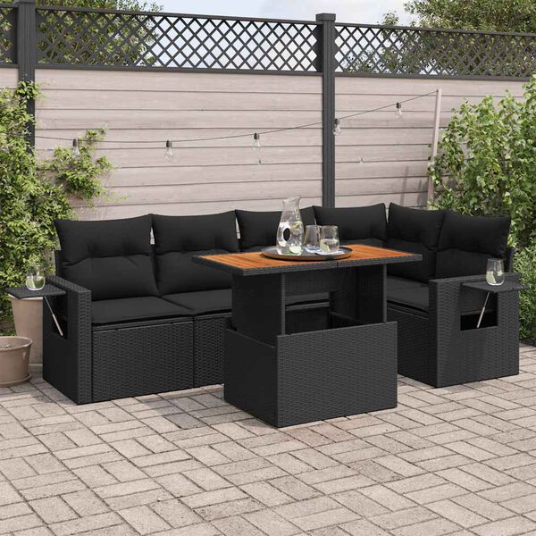 vidaXL Set mobilier de grădină cu perne, 6 piese, negru, poliratan