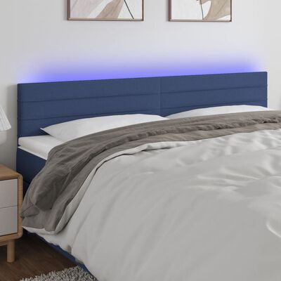 vidaXL Tăblie de pat cu LED, albastru, 180x5x78/88 cm, textil