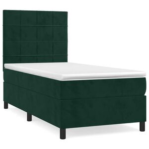vidaXL Pat box spring cu saltea, verde &icirc;nchis, 80x200 cm, catifea